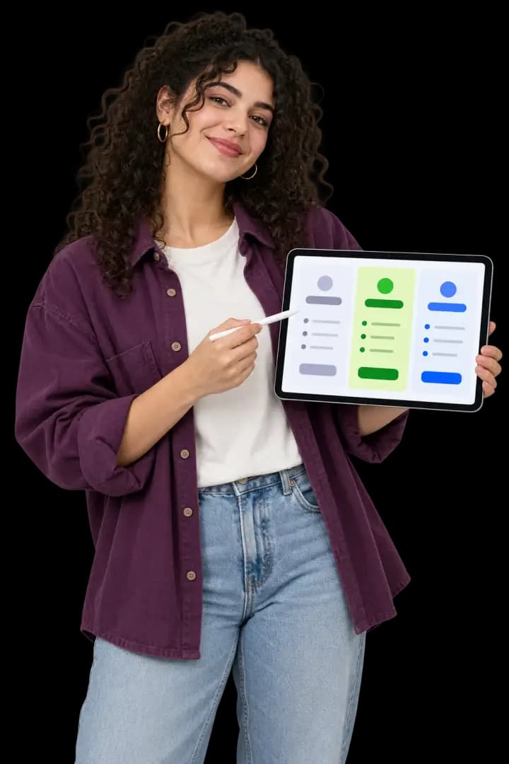 Person presenting a package comparison on a tablet
