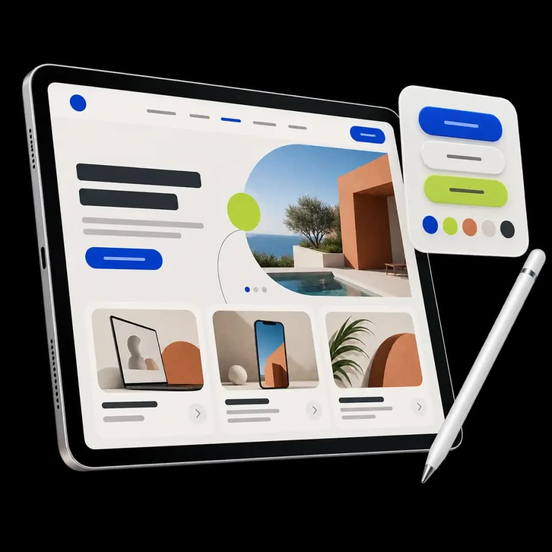 Page layout and interface components being designed on a tablet